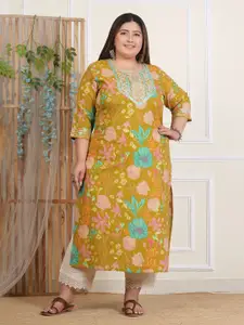 LABULY Plus Size Ethnic Motifs Printed Round Neck Pure Cotton Kurta