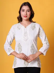 69 FASHION STREET Women Embroidered Placement Printed Top