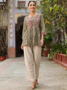 Rain & Rainbow Ethnic Motifs Printed Pure Cotton Peplum Top