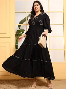 DEEBACO Women Plus Size Embroidered Tiered Fit & Flare Maxi Dress