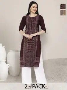 Anouk Rustic Selection Of 2 Women Printed Crepe Straight Kurtas