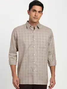 Peter England Elite Checked Spread Collar Cotton Formal Shirt