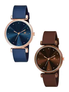 CRESTELLO Women Pack of 2 Dial & Leather Straps Analogue Watch CRCM-137-BLU-BRW.