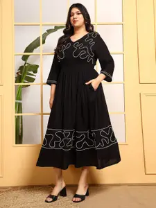 DEEBACO Women Embroidered Fit & Flare Midi Dress