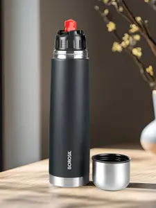 BOROSIL Black & Single Stainless Steel Double Wall Vacuum Water Bottle 1000ml