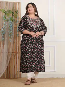 LABULY Women Plus Size Ethnic Motifs Printed Festive Straight Kurta