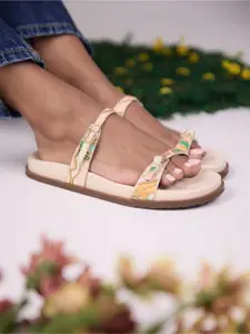 CAI Women Embellished Beaded Bloom Strap Open Toe Flats