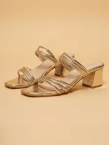 ERIDANI Textured Party Block Metallic Heels Sandals