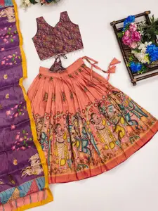 BAESD Girls Printed Gotta Patti Poly Silk Ready to Wear Lehenga & Blouse With Dupatta