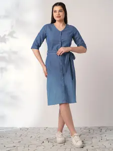 Globus Women V-Neck Denim A-Line Dress