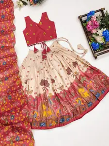 BAESD Girls Printed Gotta Patti Poly Silk Ready to Wear Lehenga & Blouse With Dupatta
