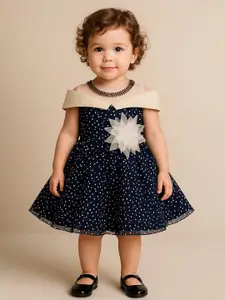BAESD Girls Polka Dot Printed Embellished Fit & Flare Dress