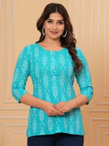 all about you Women Geometric Print Round Neck Cotton Regular Top