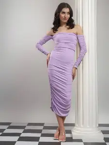 Kotty Women Off-Shoulder Ruched Bodycon Midi Dress