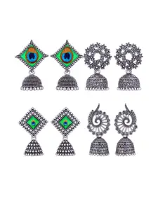 Sangria Set of 4 Oxidised Silver Jhumkas Earrings