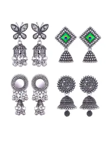 Sangria Set of 4 Silver-Plated Oxidised Dome Shaped Jhumkas