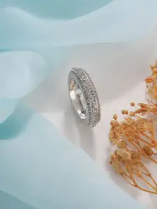 Saraf RS Jewellery Rhodium-Plated Diamond Studded Adjustable Finger Ring