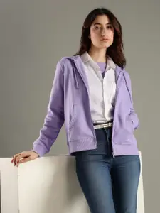 Tommy Hilfiger Women Front-Open Regular Fit Cotton Hooded Sweatshirt