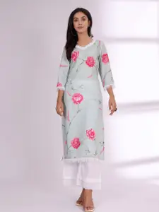 all about you Women Floral Printed Daily Cotton Straight Kurta
