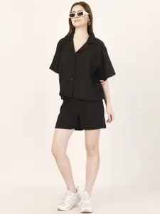 all about you Self Design Shirt Collar Shirt & Shorts Co-ords