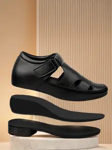 Bxxy Men Round Toe Velcro Hidden Height Increasing Formal Shoe-Style Sandals