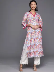 all about you Floral Printed V-Neck Sequinned Straight Kurta
