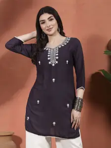 Sangria Women Floral Embroidered Short Straight Kurti