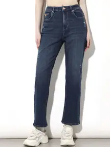 ONLY Women Straight Fit Mid Rise Mildly Distressed Light Fade Jeans