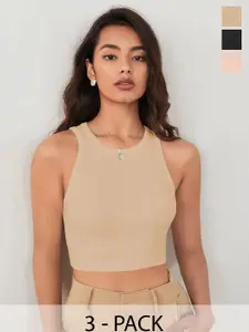 TOOCHKI Pack of 3 Solid Body Hugging Lycra Tank Crop Top