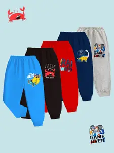 KUCHIPOO Boys Pack Of 5 Printed Mid-Rise Joggers