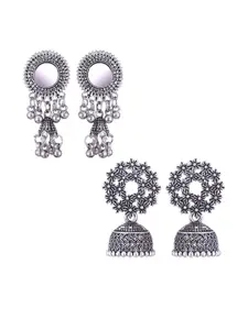 Sangria Set of 2 Oxised Silver Jhumkas Earrings