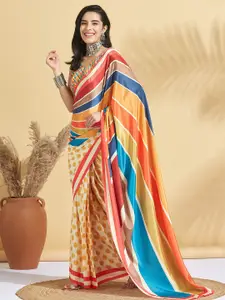 RACHNA Striped Block Print Saree