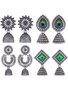 Sangria Set of 4 Silver-Plated Dome Shaped Oxidised Jhumkas