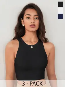 TOOCHKI Pack of 3 Solid Body Hugging Lycra Tank Crop Top