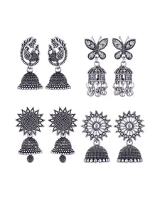 Sangria Set of 4 Silver-Plated Oxidised Dome Shaped Jhumkas