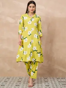 all about you Women Printed Pure Cotton Shirt Collar Top With Trousers Co-Ords Set