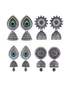 Sangria Set Of 4 Peacock Shaped Jhumkas Earrings