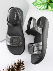 DressBerry Women Textured Embellished Open Toe Flats