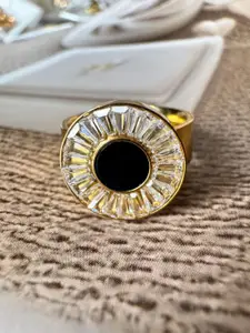 The Jewellery Tale Gold-Plated Stone-Studded Adjustable Finger Ring