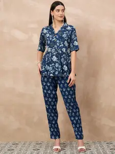 all about you Printed Pure Cotton V Neck Top With Trousers Co-Ords Set