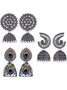 Sangria Set Of 3 Peacock Shaped Jhumkas Earrings