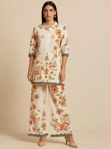 AUTUMN LANE Printed Pure Cotton Top With Palazzo Co-Ords