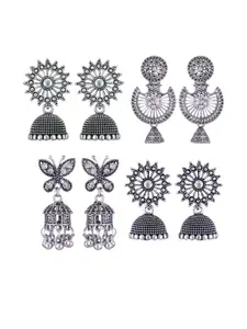Sangria Women Pack of 4 Peacock Shaped Oxidised Jhumkas