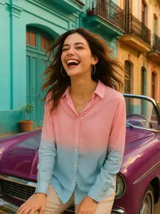 Maaesa Women Relaxed Fit Dyed Spread Collar Casual Shirt