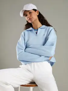 Tommy Hilfiger Women Regular Fit Mock Collar Half-Zip Sweatshirt