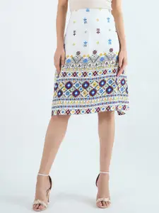 Bitterlime Printed Flared Knee Length Skirt