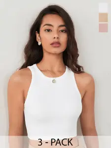 TOOCHKI Pack of 3 Solid Body Hugging Lycra Tank Crop Top