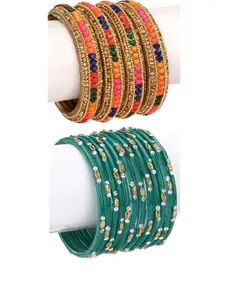 1ST TIME Set of 16 Turquoise Blue & Multicolor Alloy Bangle