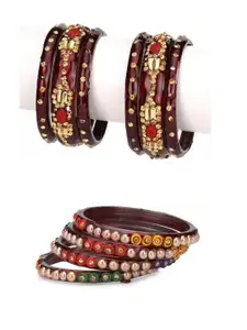 1ST TIME Maroon Alloy Glass Bangles Set for Women