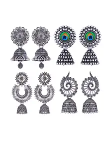 Sangria Set of 4 Oxidised Silver Jhumkas Earrings